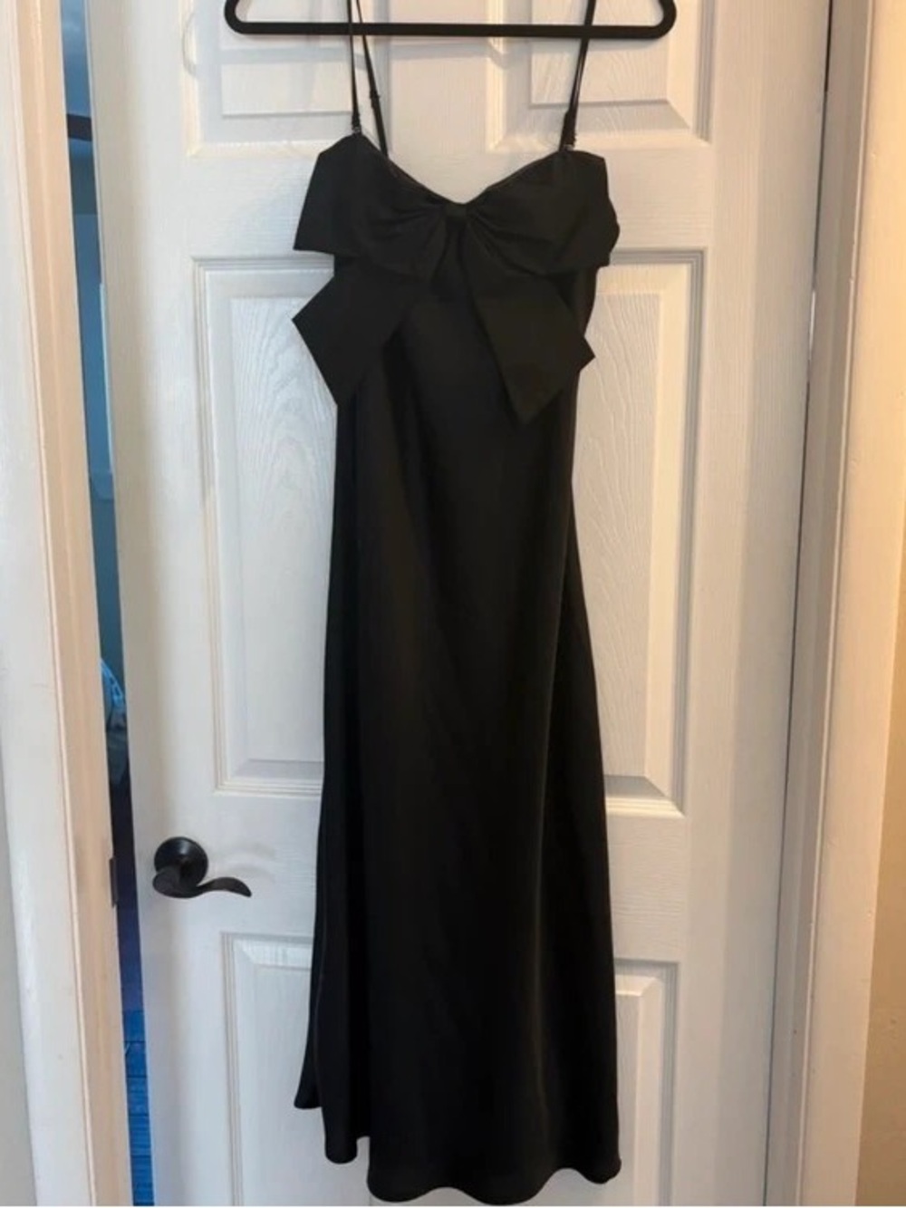 Black Slip Dress with Bow Detail - Women's Elegant Evening Dress